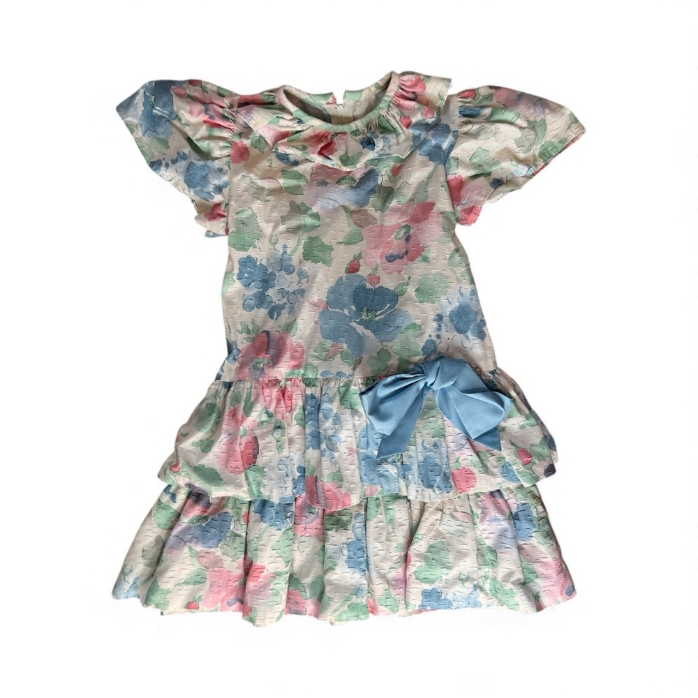 Floral Kids Dress with Blue Bow